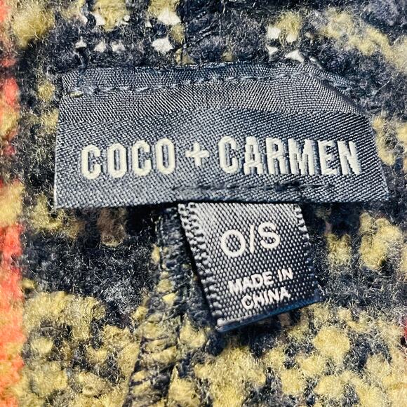 Coco + Carmen Brown Plaid Knit Fringe Poncho Shawl Sweater Casual Winter OS - Picture 8 of 8